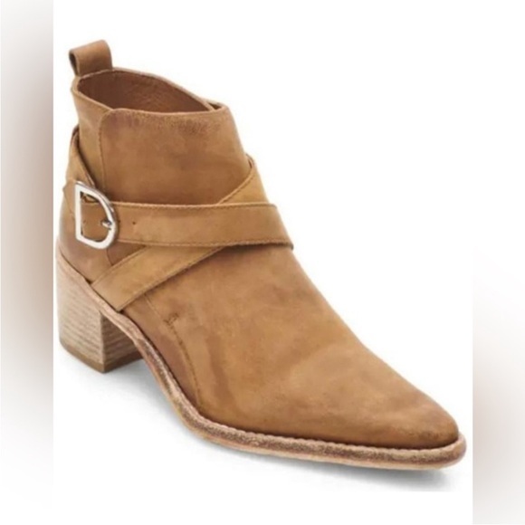 Free People Womens Tan Leather Back Loop Ankle Buckle Booties, size 39.5 (US9) - Picture 1 of 15